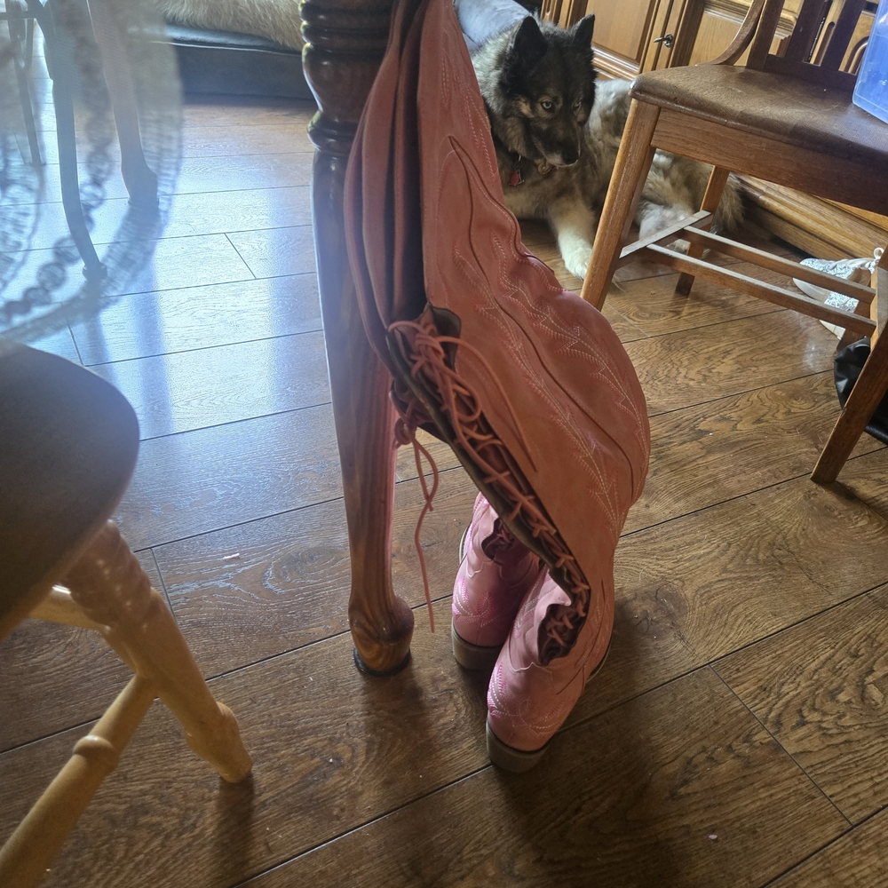 Very Cool Thigh High, Pink Embroidered Western Boots - Picture 7 of 8